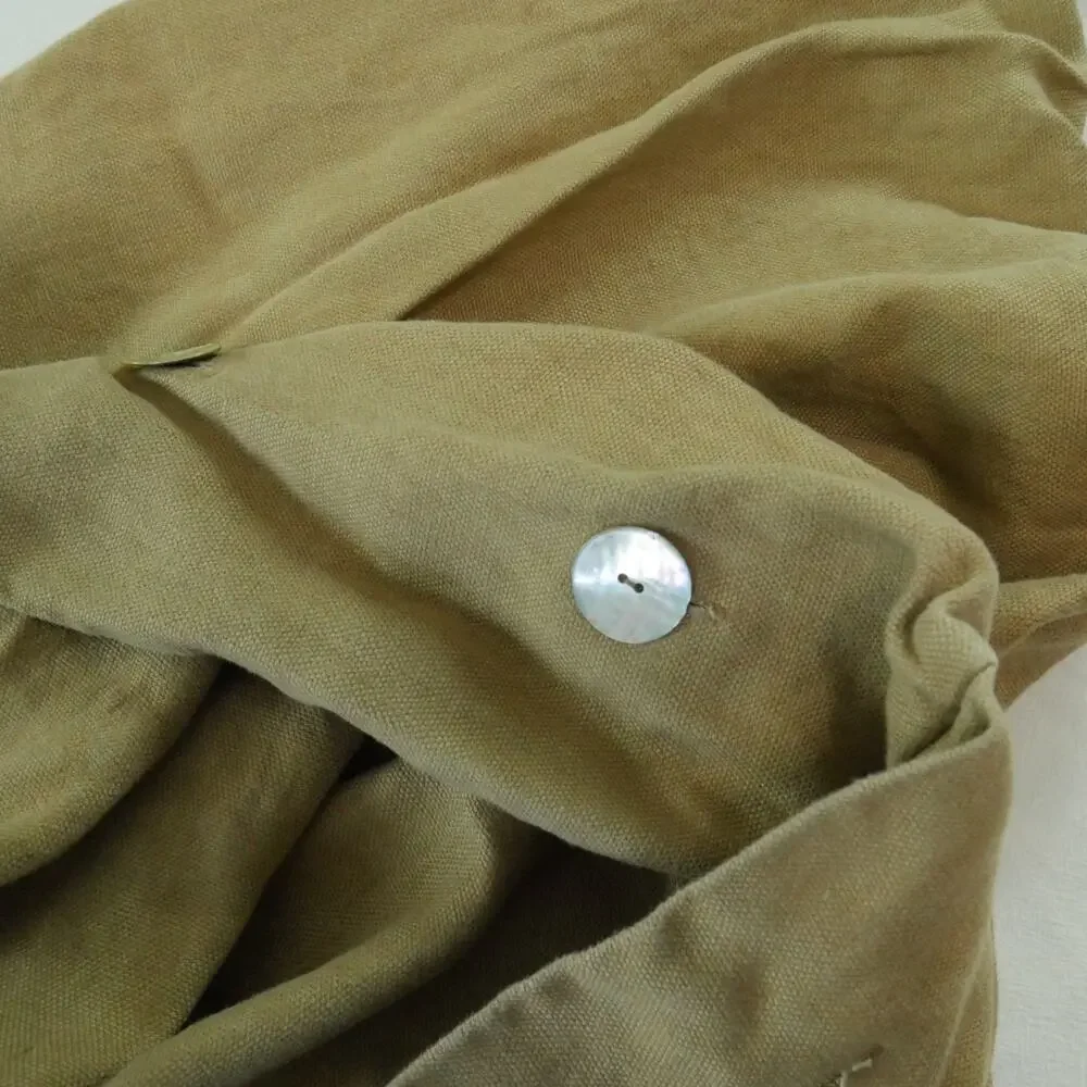 Pottery Barn 100% Linen Euro Sham Pair Shell Buttons FLAW Tan Minimal Heavy